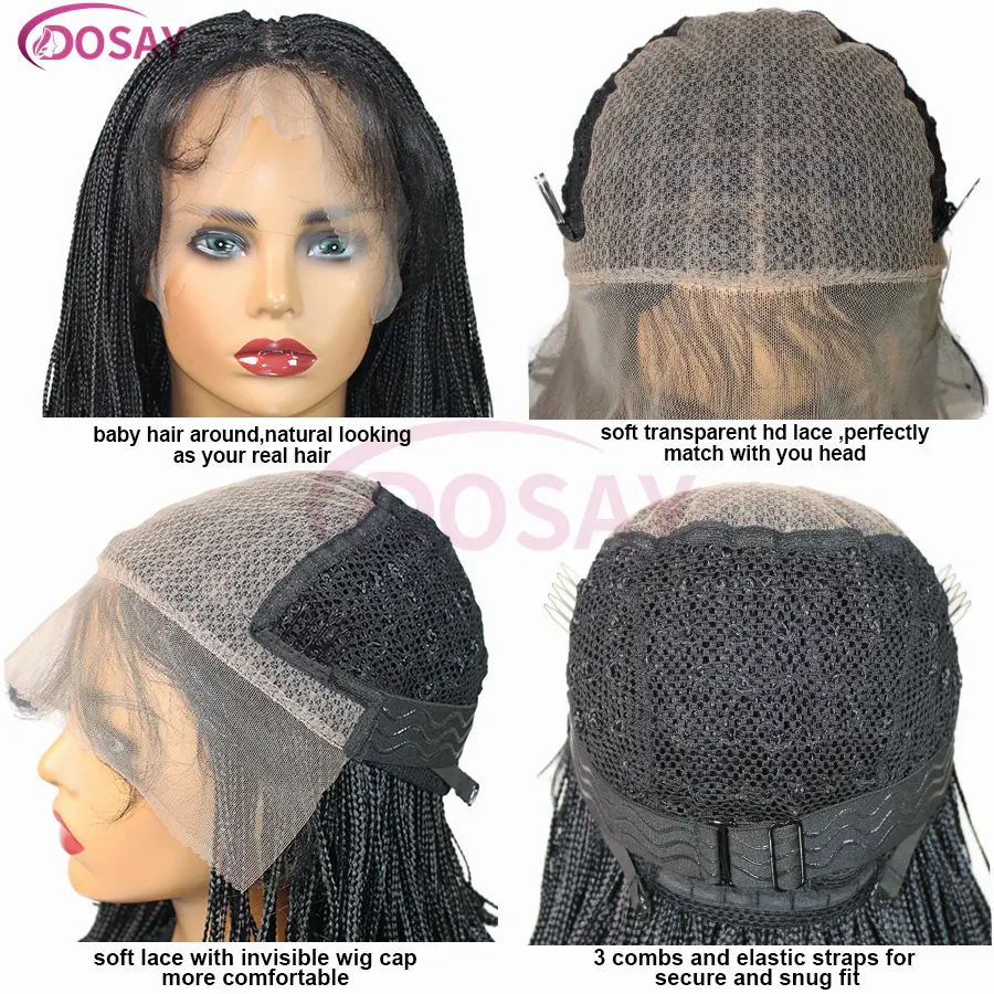 Short Micro Braids Synthetic Tiny Thin Cornrows Braided Wigs Twist Box Braids Wig For Black Women Box Braids Wigs With Baby Hair