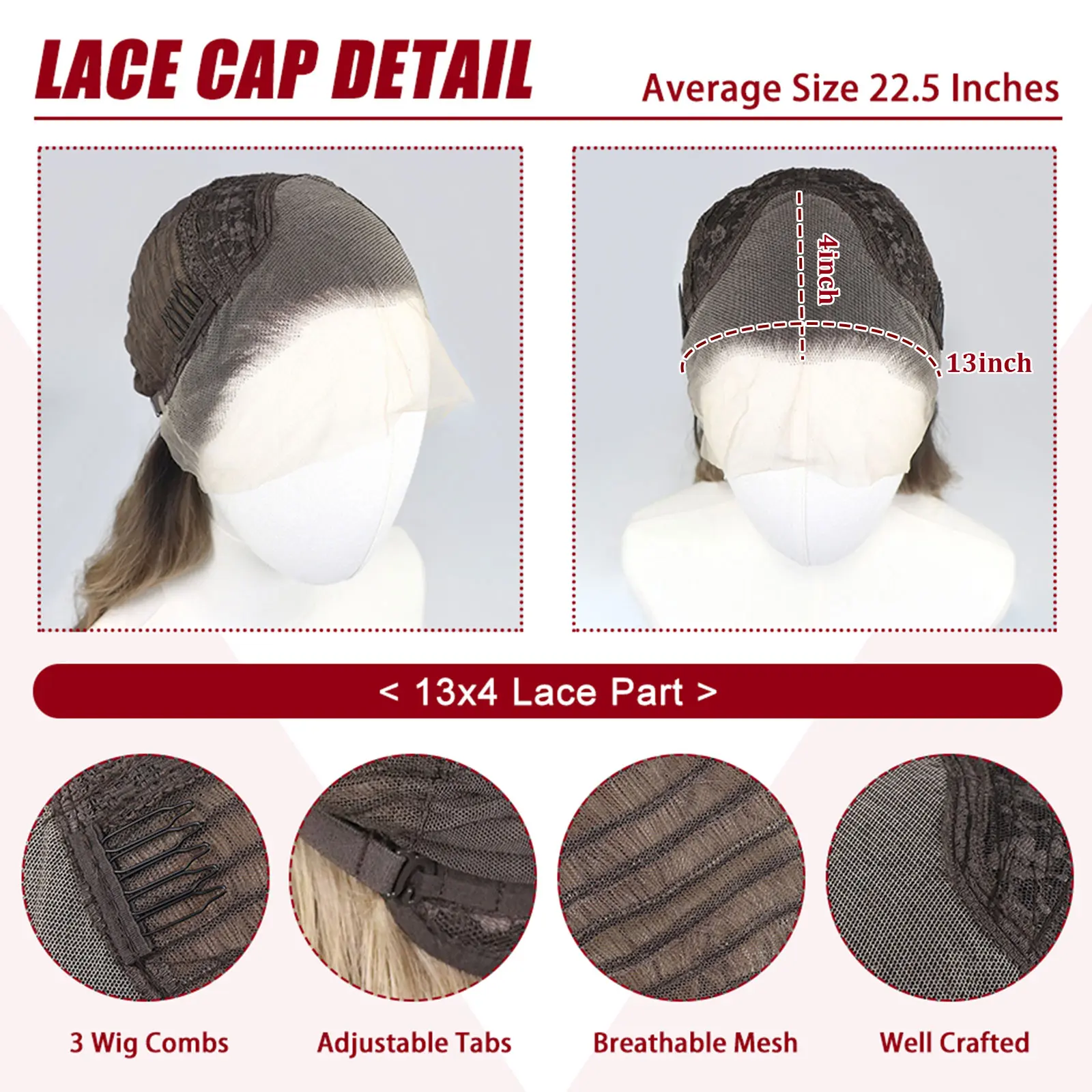 Natural Wave Ombre Ash Brown Highlight Synthetic Lace Front Wigs For Women 13x4 Brown Wavy Wig Natural Hairline Daily Use 150%