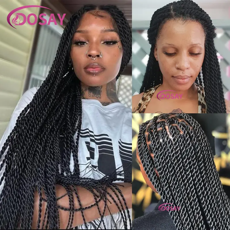 Synthetic Goddess Faux Locs Braided Wigs For Black Women Burgundy Twist Full Lace Braided Wigs Box Braid Lace Front Wig Dosay