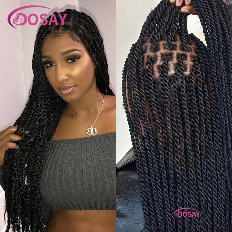 Synthetic Goddess Faux Locs Braided Wigs For Black Women Burgundy Twist Full Lace Braided Wigs Box Braid Lace Front Wig Dosay