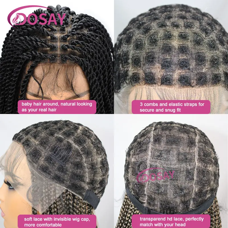 Synthetic Goddess Faux Locs Braided Wigs For Black Women Burgundy Twist Full Lace Braided Wigs Box Braid Lace Front Wig Dosay