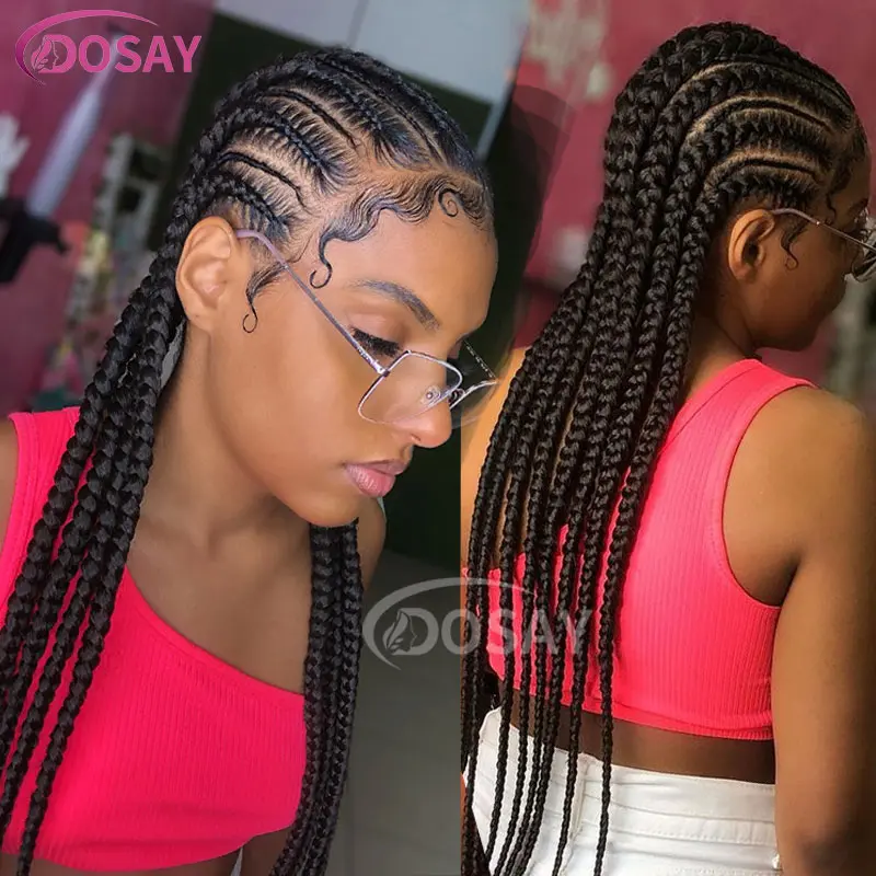 36" Full Lace Frontal Wigs Synthetic Jumbo Braided Wigs For Black Women Box Braided Lace Front Wig Faux Locs Wig Braids Wigs