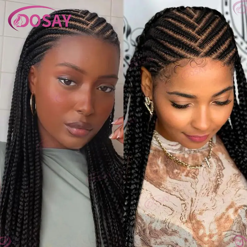 Synthetic Tribal Braided Wigs For Black Women 36" Full Lace Front Wig Braid African Hair Cornrow Braids Lace Wigs Braided Wigs