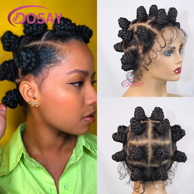 Synthetic Full Lace Bantu Knots Braided Wigs Lace Front Braid Wigs With Baby Hair African Braiding Hair Natural Lace Wig On Sale