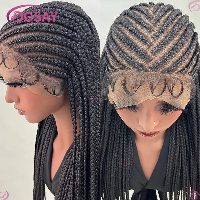 Synthetic Tribal Braided Wigs For Black Women 36" Full Lace Front Wig Braid African Hair Cornrow Braids Lace Wigs Braided Wigs