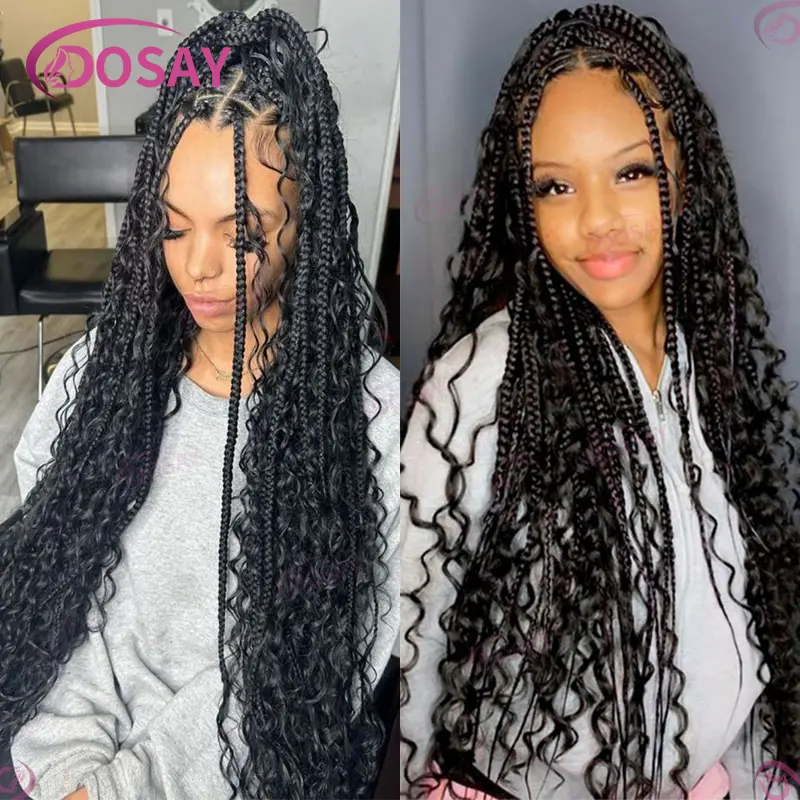 Boho Box Braided Wigs Synthetic Curly Wig Full Lace Front Wigs For Women 32" Goddess Braids Wig African Bohemian Braiding Hair