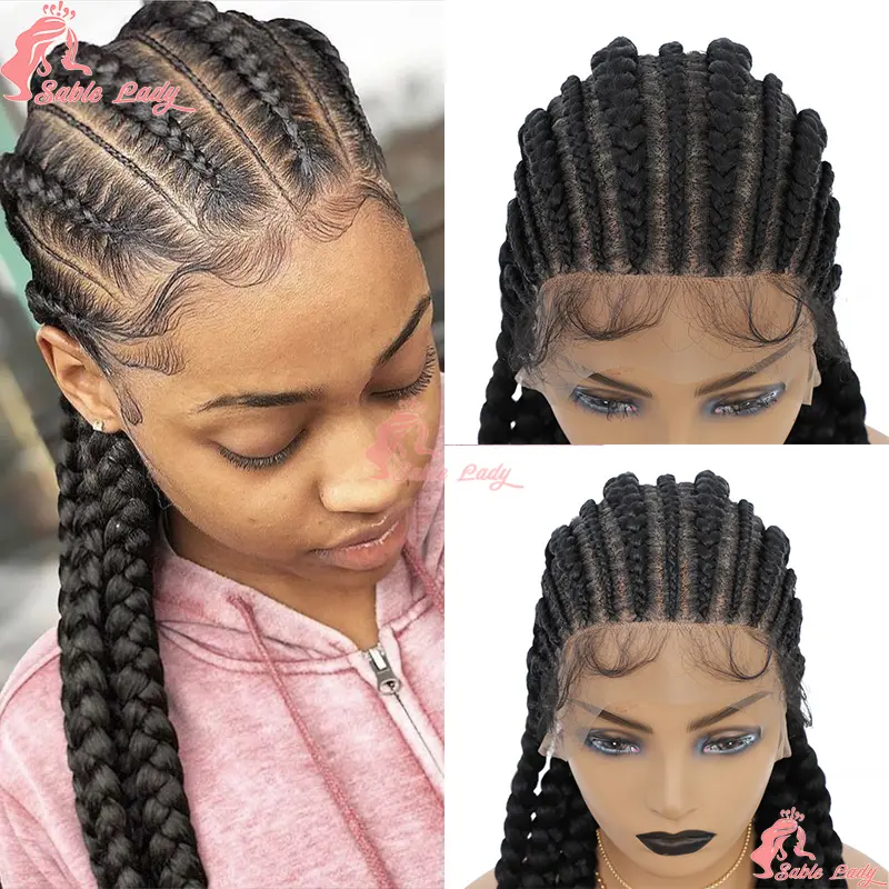 36"Cornrow Braid Lace Wigs Synthetic Lace Front Braided Wigs for Black Women Knotless Box Braids Wig Braide African Hair