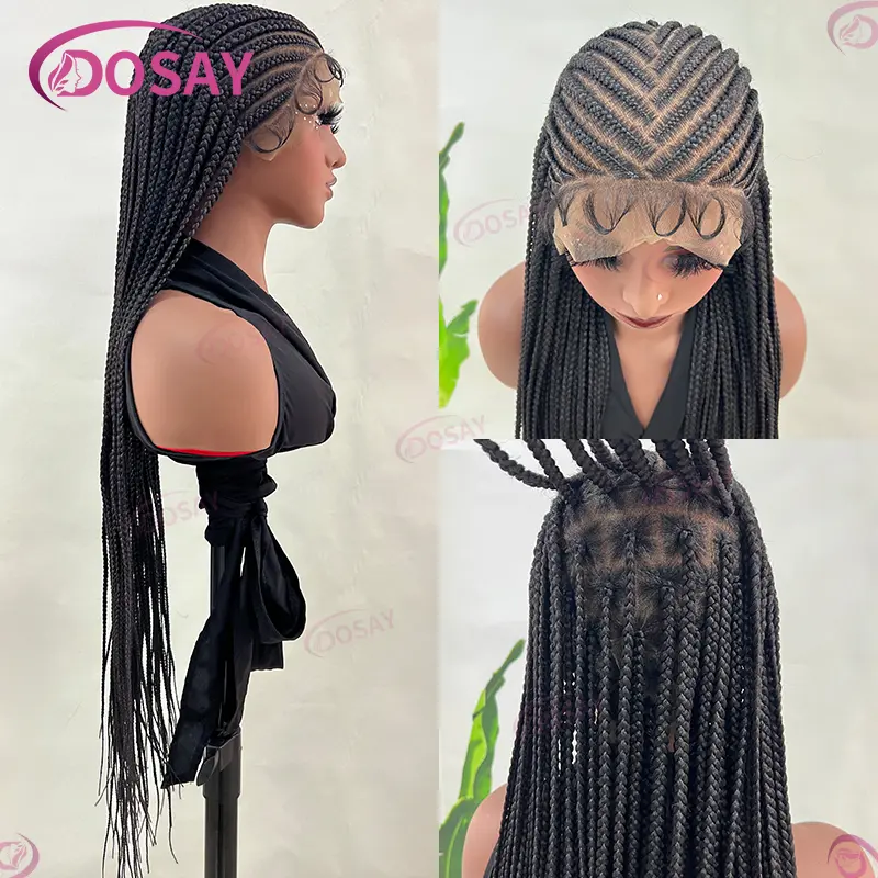 Synthetic Tribal Braided Wigs For Black Women 36" Full Lace Front Wig Braid African Hair Cornrow Braids Lace Wigs Braided Wigs