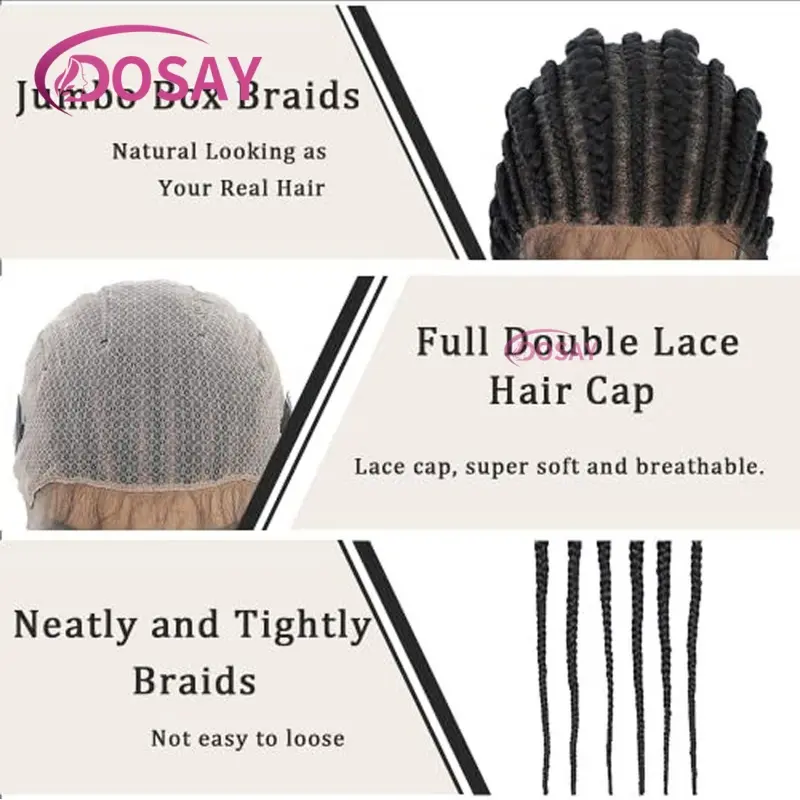 36"Cornrow Braid Lace Wigs Synthetic Lace Front Braided Wigs for Black Women Knotless Box Braids Wig Braide African Hair