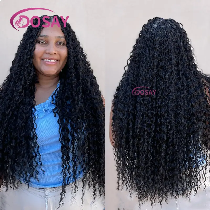 Knotless Box Braided Wigs with Curly Hair Synthetic Bohemia Full Lace Braid Lace Wigs Long Boho Braided Bob Wigs for Black Women