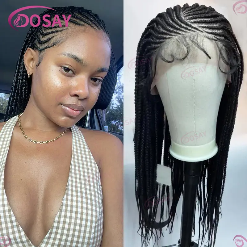36" Cornrow Braids Hair Wig Synthetic Braided Wigs For Women Full Lace Cornrow Braid Wig Braid African Knotless Box Braided Wigs