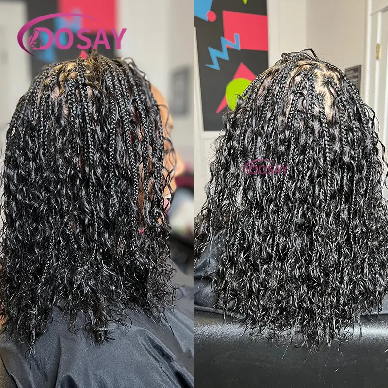 12" Short Boho Box Braids Bohemian Braided Wigs Full Lace Front Wig for Black Women Synthetic Curly Hair with Baby Hair