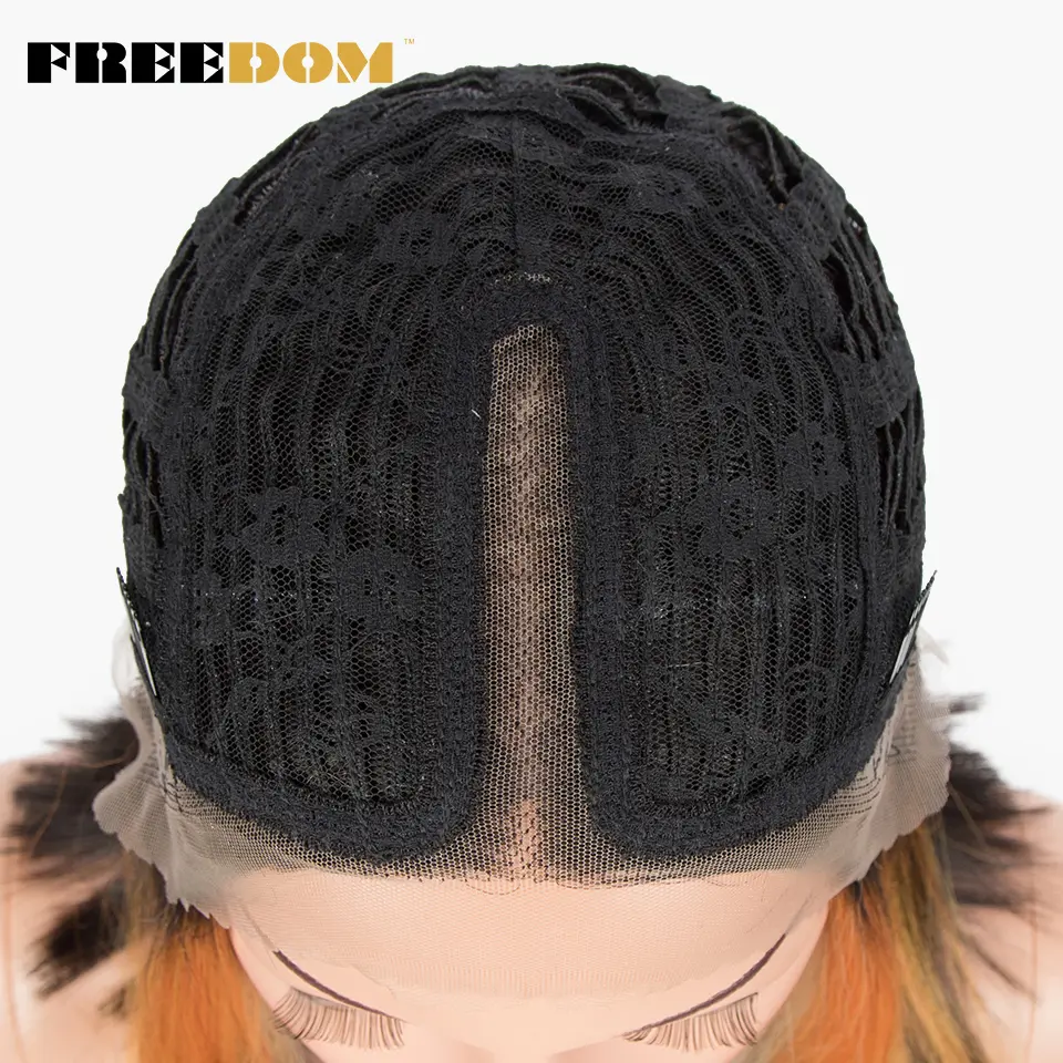 FREEDOM Straight Synthetic Lace Wigs Short Bob Ombre Blue Colorful Wigs For Black Women Cosplay Wigs Middle Part Lace Wig
