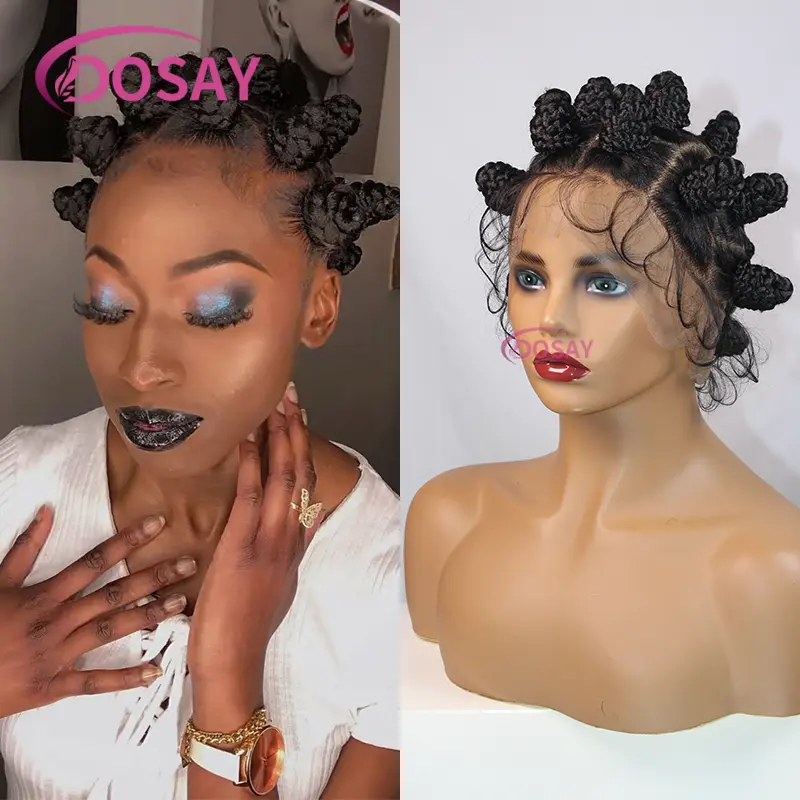 Synthetic Bantu Knots Braided Wigs for Black Women 16inches Knotless Box Braided Wig Full Lace Wigs with Baby hair HD Lace Wigs