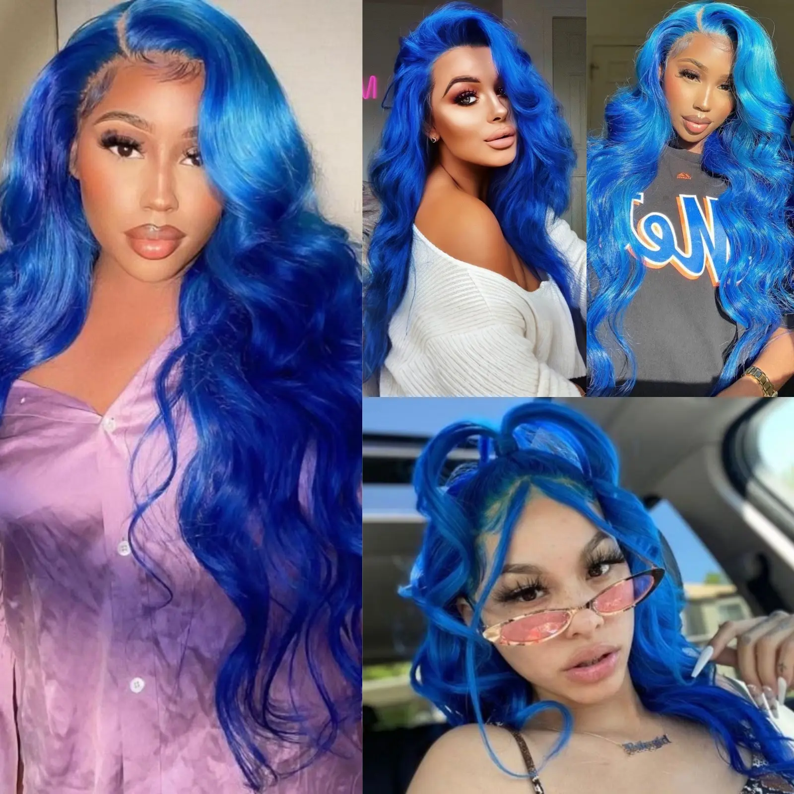 Royal Blue Long Curly Wavy Wigs for Women Synthetic Free Part Loose Deep Wave Natural Hair Heat Resistant Fiber Wigs for Women
