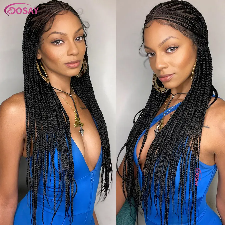 Fulani Cornrow Braided Wigs Synthetic Full Lace Wig Goddess Braids African With Baby Hair 32'' Knotless Braided Lace Front Wigs
