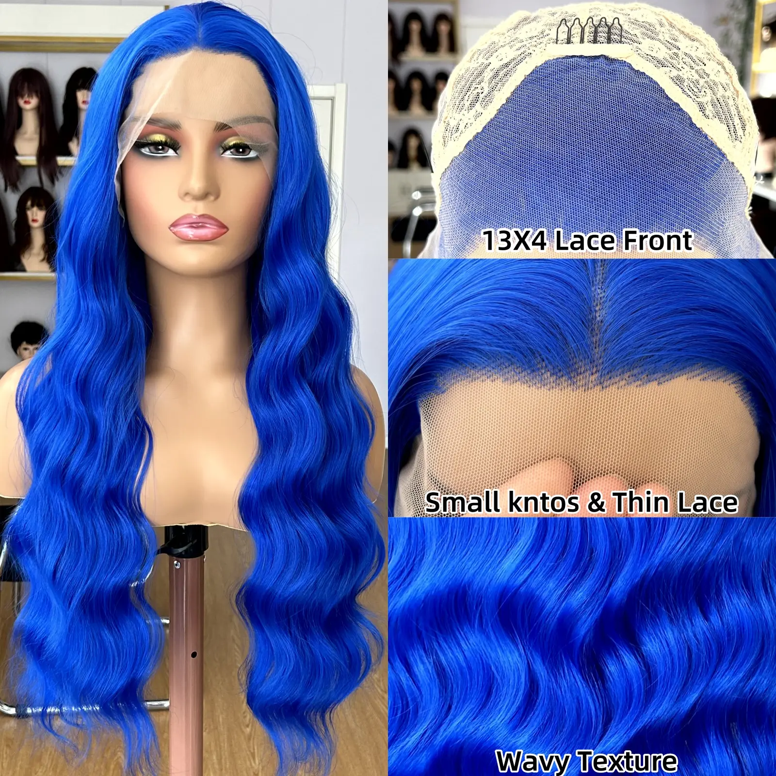 Royal Blue Long Curly Wavy Wigs for Women Synthetic Free Part Loose Deep Wave Natural Hair Heat Resistant Fiber Wigs for Women