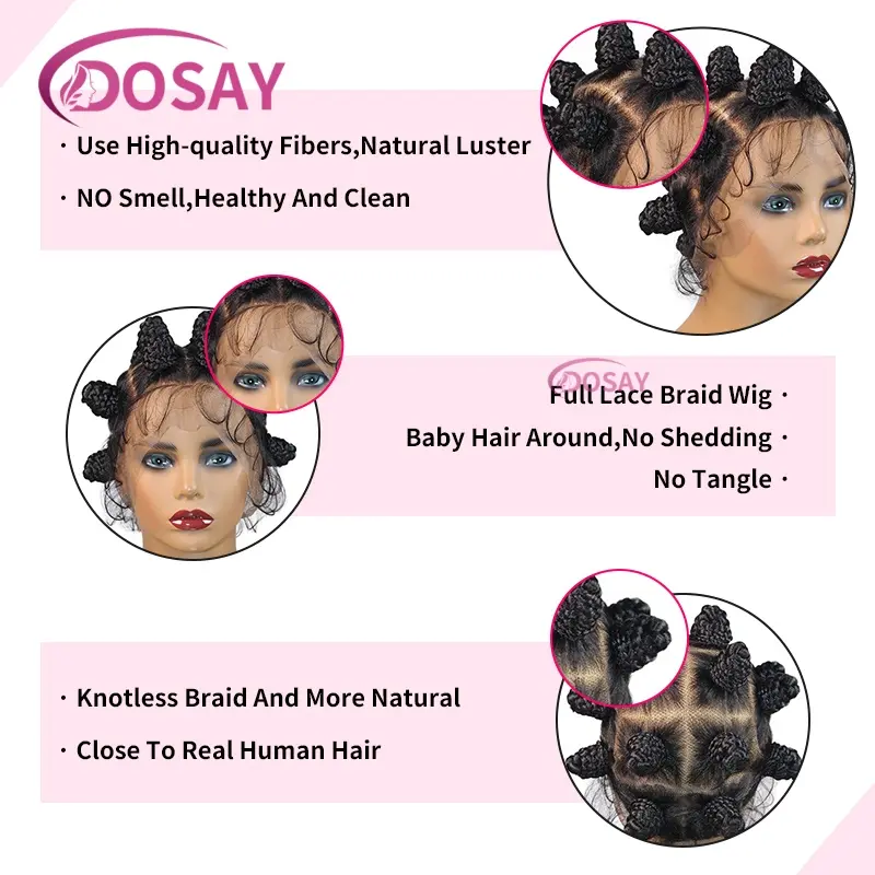 Synthetic Bantu Knots Braided Wigs for Black Women 16inches Knotless Box Braided Wig Full Lace Wigs with Baby hair HD Lace Wigs