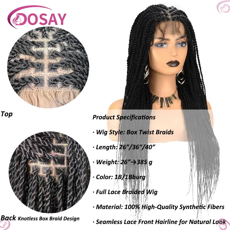 40" Twist Braided Wigs For Black Women Synthetic Full Lace Knotless Box Braids Hair Wig Lace Front Wigs Cheap Braided Wigs