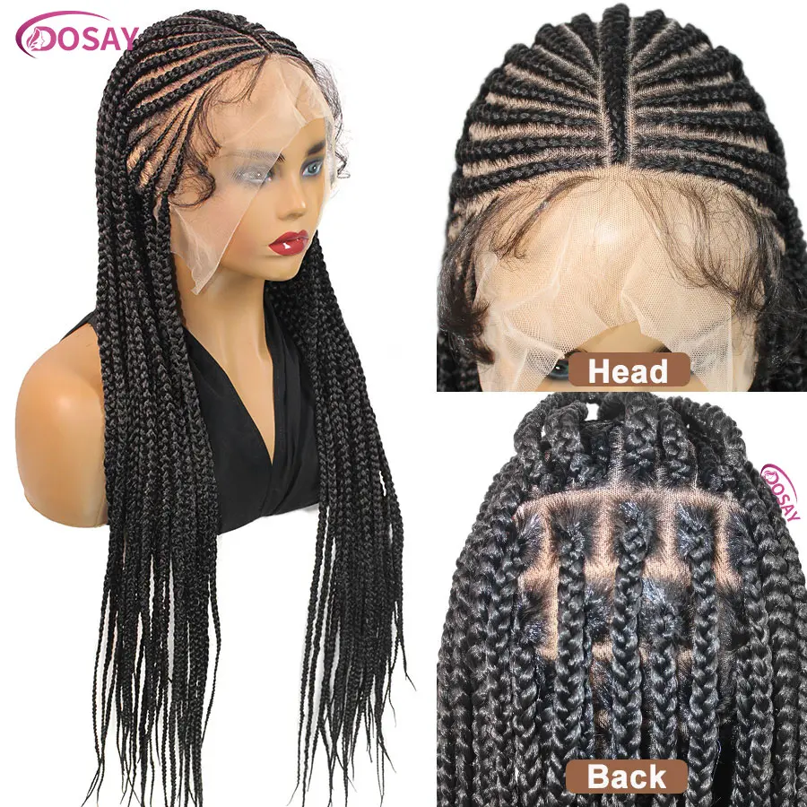 Fulani Cornrow Braided Wigs Synthetic Full Lace Wig Goddess Braids African With Baby Hair 32'' Knotless Braided Lace Front Wigs