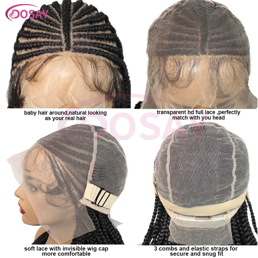 Fulani Cornrow Braided Wigs Synthetic Full Lace Wig Goddess Braids African With Baby Hair 32'' Knotless Braided Lace Front Wigs