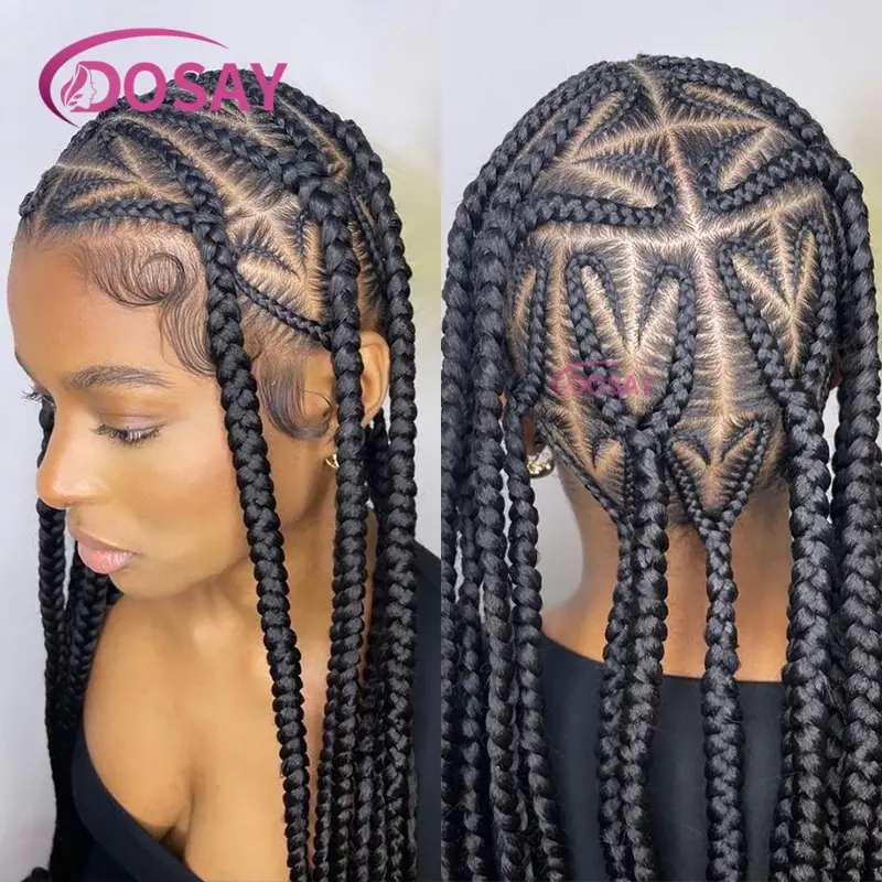 36" Knotless Heart Box Braided Wigs For Black Women Synthetic Full Lace Front Braids Wigs Black Braiding Hair On Clearance Sale