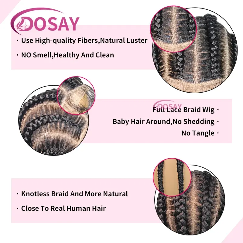 Synthetic Full Lace Braided Wigs For Black Women Jumbo Knotless Box Braid Lace Wigs Cornrow Braiding Hair African Hair On Sale