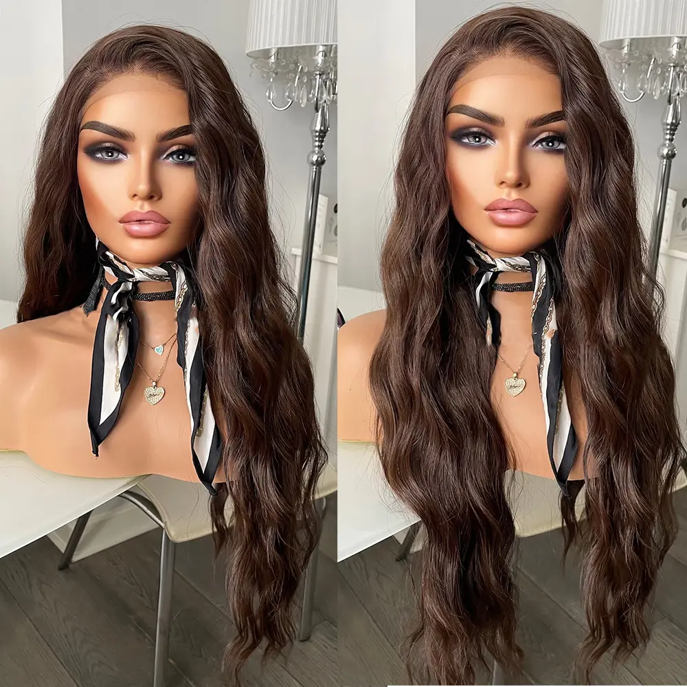 UStyleHair Brown Lace Front Wig Natural Looking 26 Inches Long Body Wave Wig Heat Resistant Synthetic Hair Daily Use Cosplay Wig