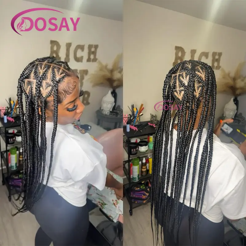 36" Knotless Heart Box Braided Wigs For Black Women Synthetic Full Lace Front Braids Wigs Black Braiding Hair On Clearance Sale