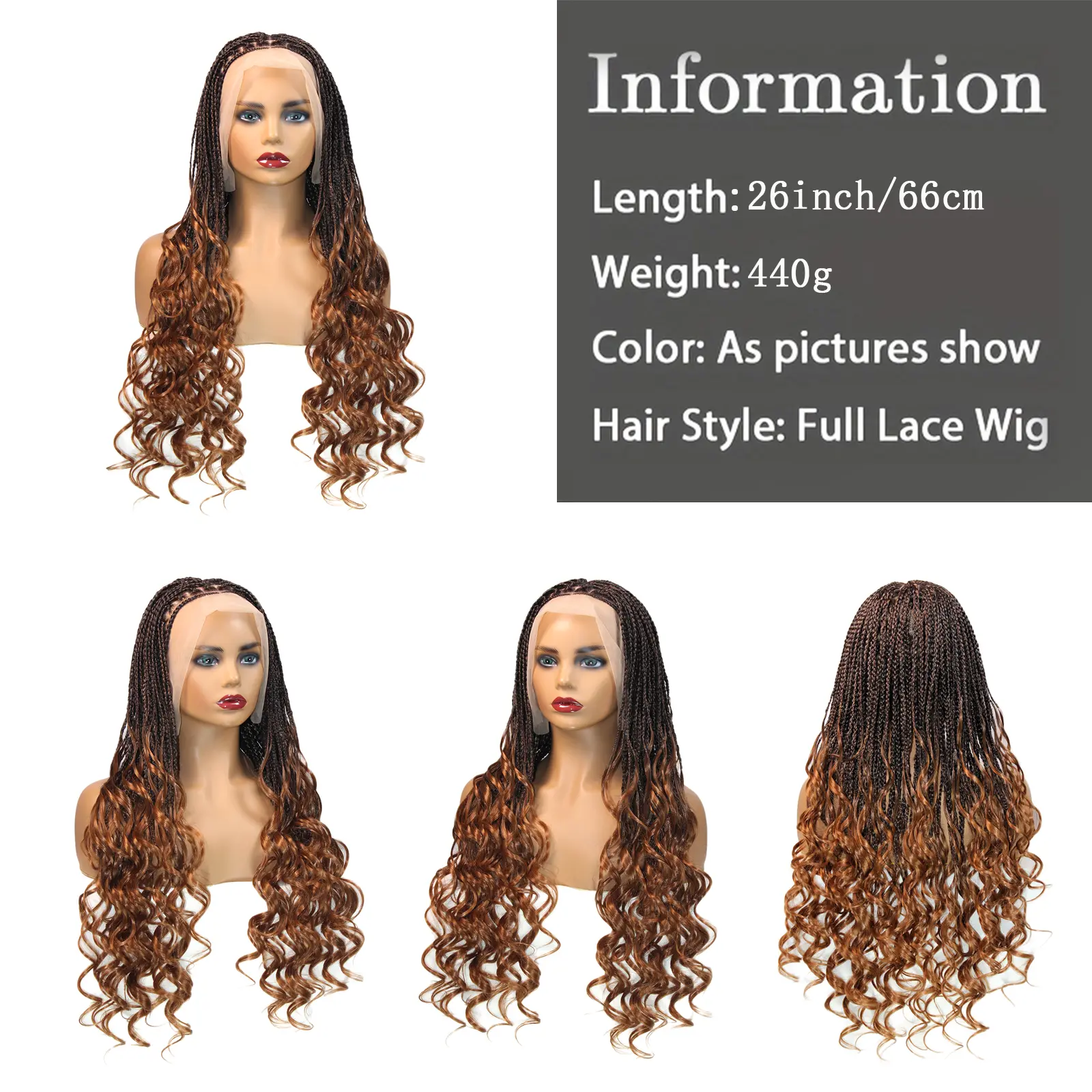 28" French Curls Braiding Hair Synthetic Braided Wigs For Black Women Curly Wigs Full Lace Wig Braid African Box Braids Hair Wig
