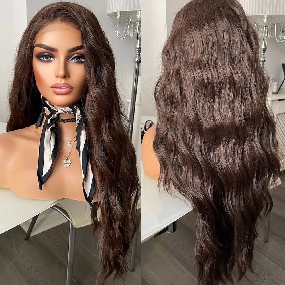 UStyleHair Brown Lace Front Wig Natural Looking 26 Inches Long Body Wave Wig Heat Resistant Synthetic Hair Daily Use Cosplay Wig