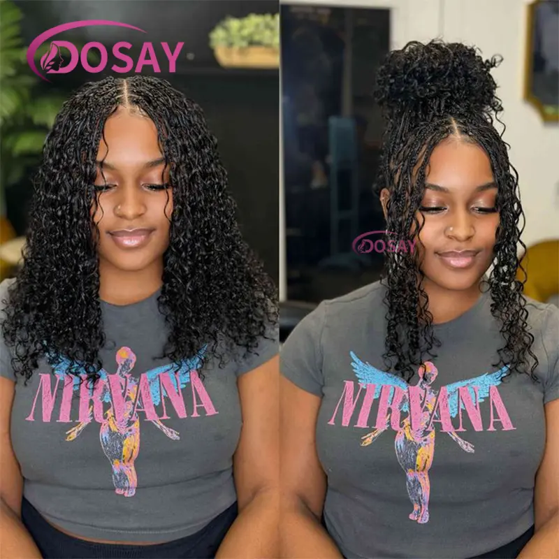 12"Boho Box Braided Wigs Crochet Synthetic Hair Goddess Cornrow Box Braids With Curly Ends Bohomian Braids For Black Women