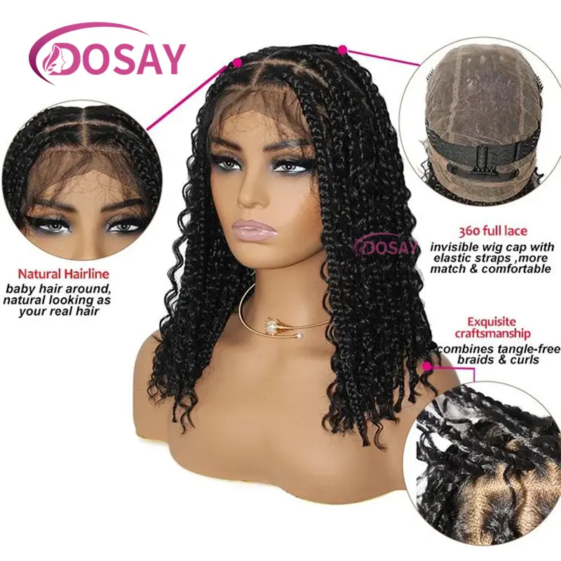 12"Boho Box Braided Wigs Crochet Synthetic Hair Goddess Cornrow Box Braids With Curly Ends Bohomian Braids For Black Women