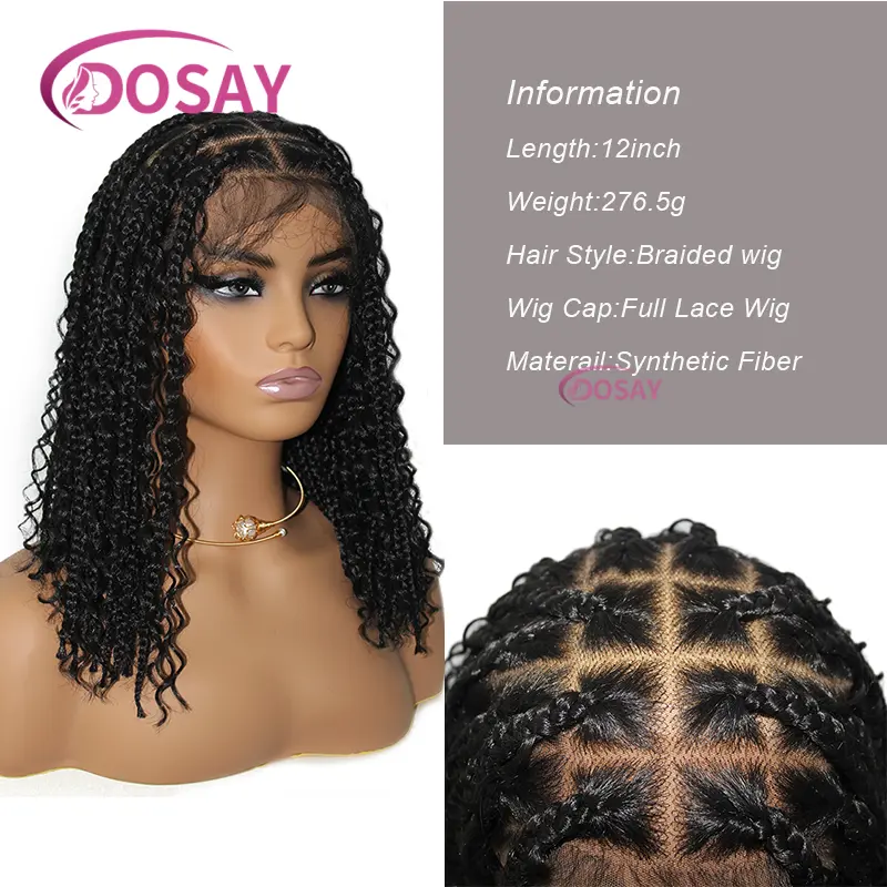 12"Boho Box Braided Wigs Crochet Synthetic Hair Goddess Cornrow Box Braids With Curly Ends Bohomian Braids For Black Women