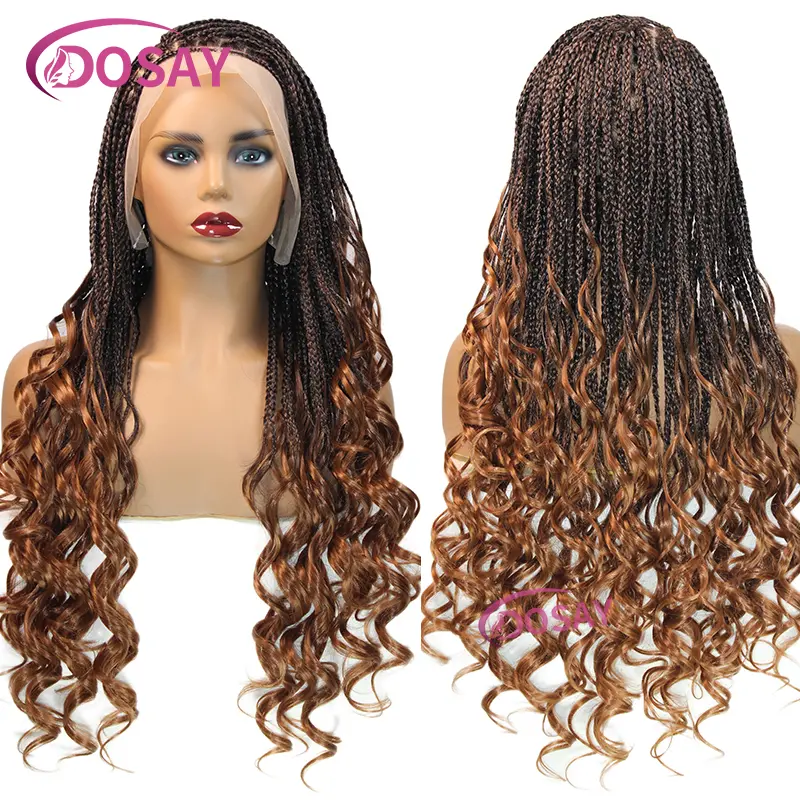 28" Synthetic Braided Wigs For Black Women Curly Wigs Full Lace Wig Braid African Box Braid Wig French Curls Braiding Hair