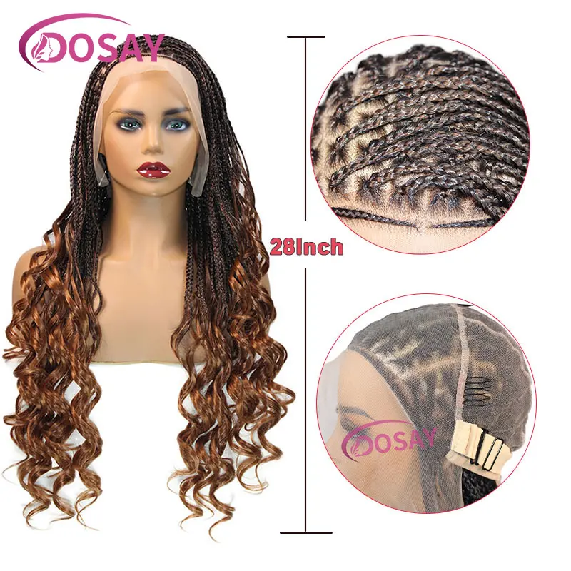 28" Synthetic Braided Wigs For Black Women Curly Wigs Full Lace Wig Braid African Box Braid Wig French Curls Braiding Hair