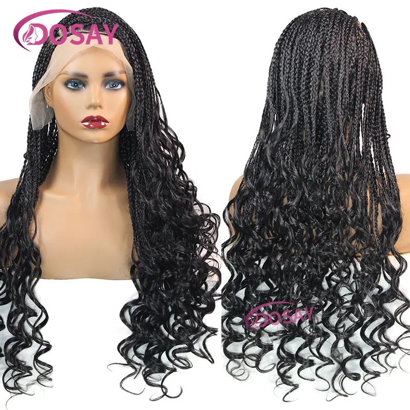 28" Synthetic Braided Wigs For Black Women Curly Wigs Full Lace Wig Braid African Box Braid Wig French Curls Braiding Hair