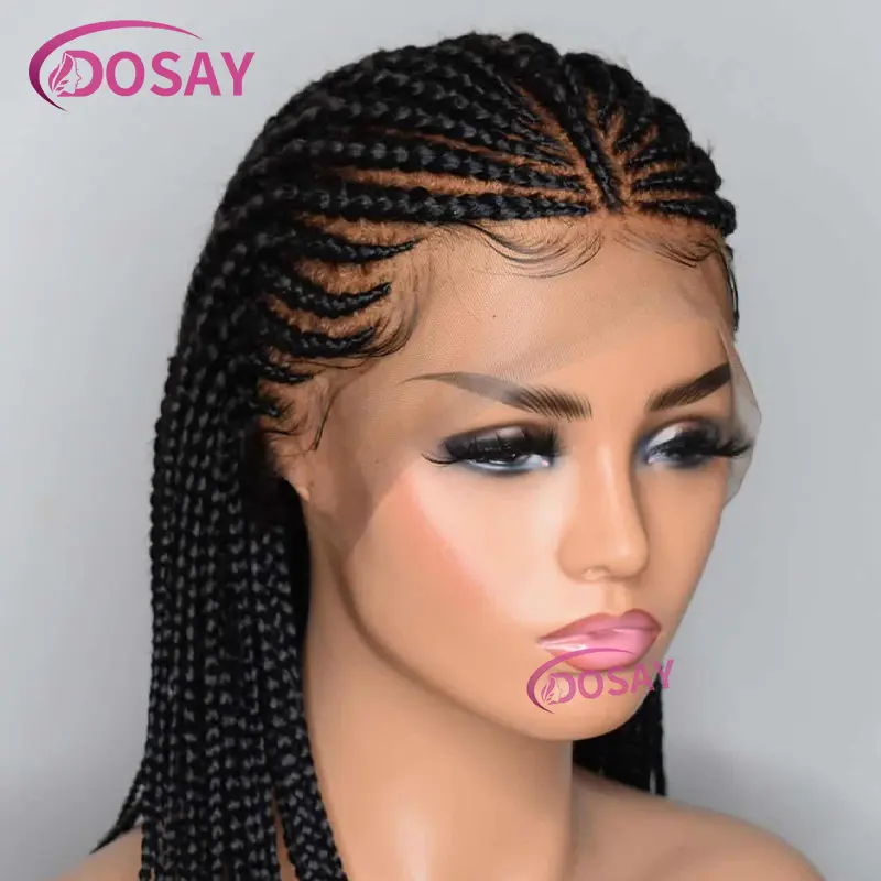 Synthetic 32" Full Lace Wig Braided Wig Middle Part Style Knotless Braided Lace Wig For Women Hand Made Lace With Baby Hair