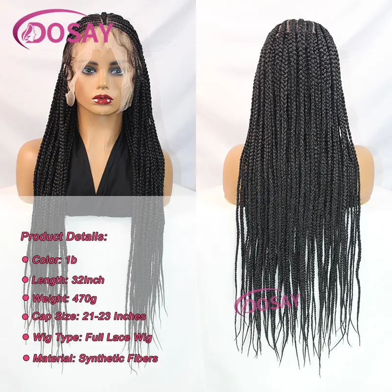 Synthetic 32" Full Lace Wig Braided Wig Middle Part Style Knotless Braided Lace Wig For Women Hand Made Lace With Baby Hair