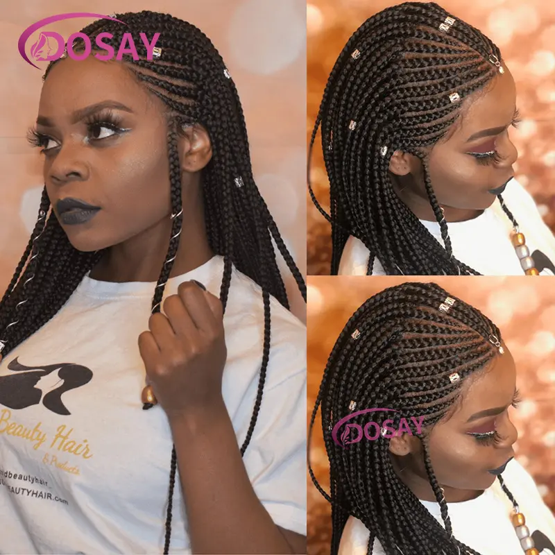 Synthetic 32" Full Lace Wig Braided Wig Middle Part Style Knotless Braided Lace Wig For Women Hand Made Lace With Baby Hair