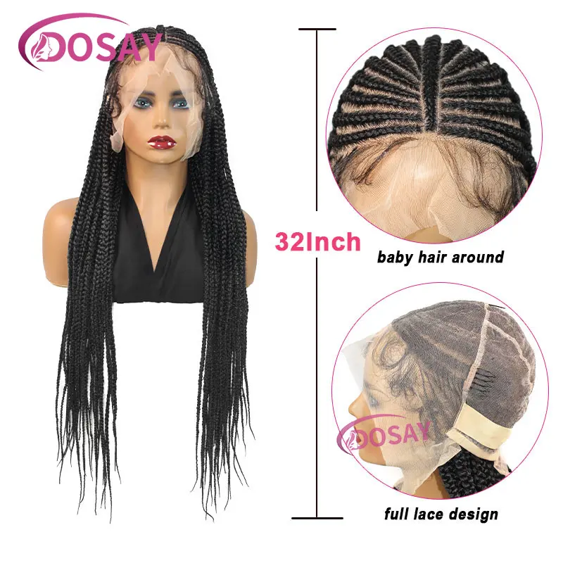 Synthetic 32" Full Lace Wig Braided Wig Middle Part Style Knotless Braided Lace Wig For Women Hand Made Lace With Baby Hair