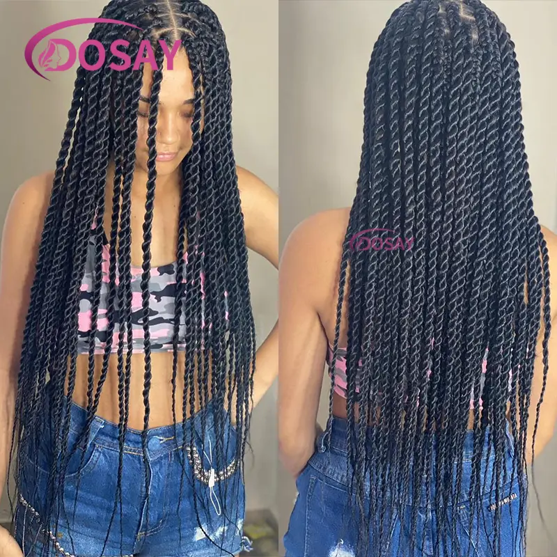 Synthetic Twist Full Lace Braided Wigs For Black Women Goddess Faux Locs Braid Wig Knotless Box Lace Front Wig African Braid Wig