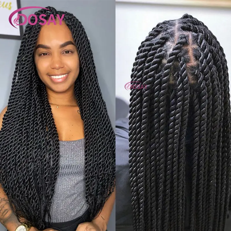 36" Twist Braids Wigs Full Lace Frontal Wigs Synthetic Senegalese Twist Braided Wigs for Black Women Knotless Goddess Braid Wig