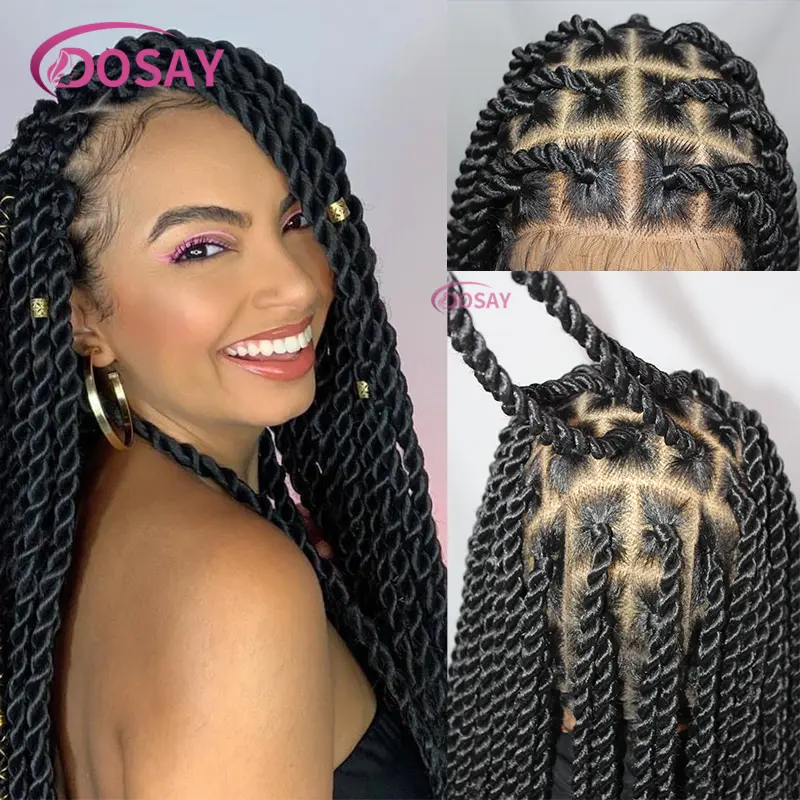 36" Twist Braids Wigs Full Lace Frontal Wigs Synthetic Senegalese Twist Braided Wigs for Black Women Knotless Goddess Braid Wig