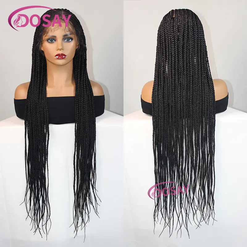Synthetic Middle Part Braided Wigs For Women Lightweight Full Lace Wig Knotless Box Braids Wig With Baby Hair Braid Lace Wig 36"