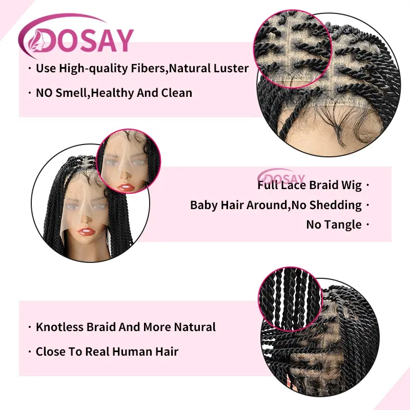 Synthetic Twist Full Lace Braided Wigs For Black Women Goddess Faux Locs Braid Wig Knotless Box Lace Front Wig African Braid Wig