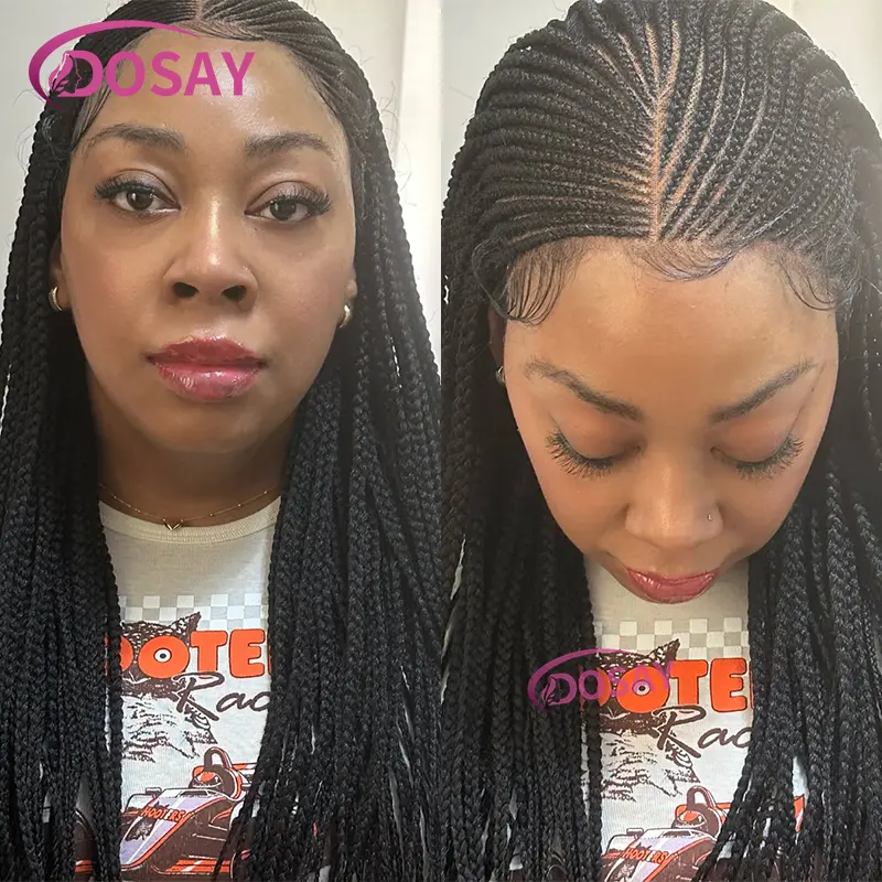 Synthetic Middle Part Braided Wigs For Women Lightweight Full Lace Wig Knotless Box Braids Wig With Baby Hair Braid Lace Wig 36"
