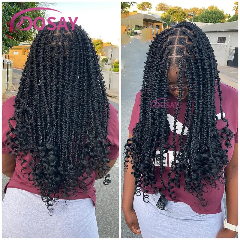 24" Synthetic Knotless Box Braided Wigs For Black Women Full Lace Front Wig With Baby Hair Braided African Wig With Curly Ends