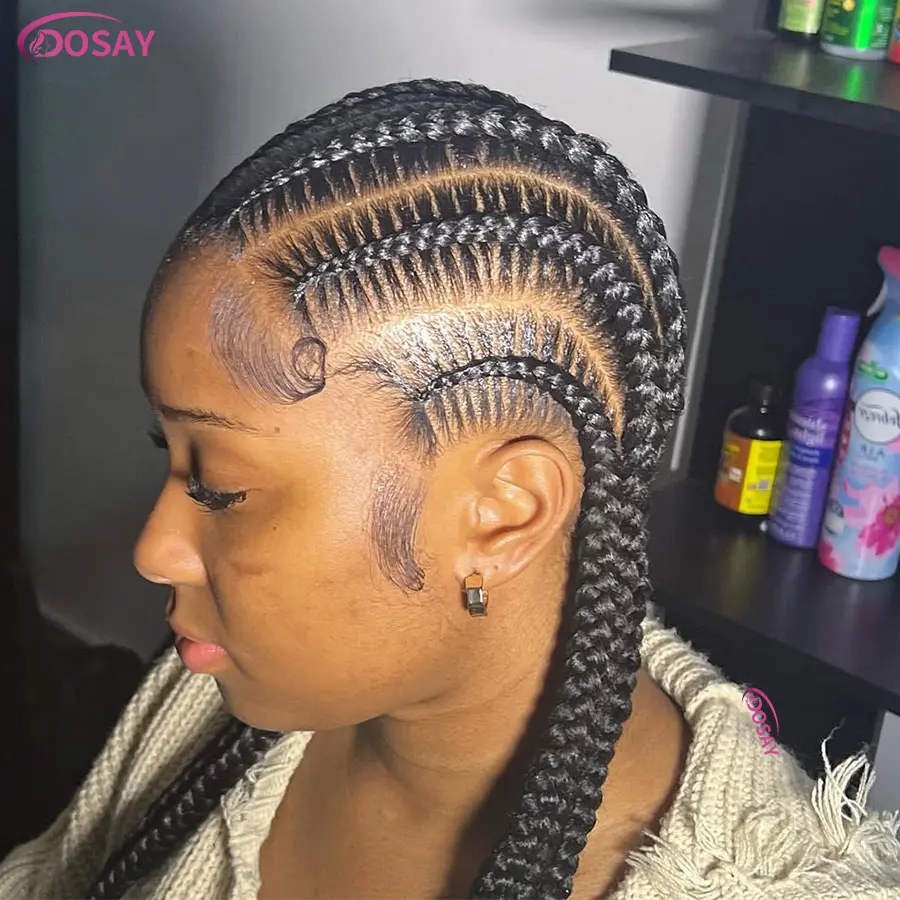 Cornrow Braided Wigs Synthetic Full Lace Short Braided Wigs For Women Girls Tribal Lace Frontal Braided Lace Wig With Baby Hair