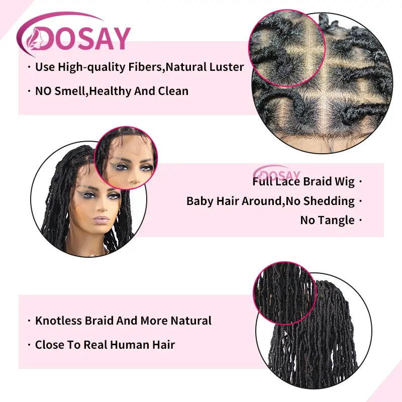 Long 40" Synthetic Braids Lace Wigs Dreadlock Locs Braided Wigs for Black Women Knotless Box Wigs Full Lace Front Wig African